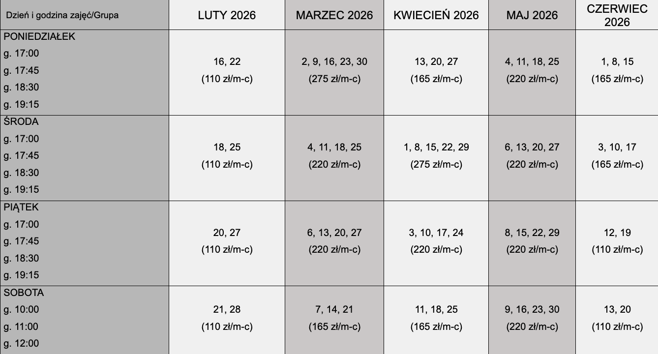 Grafik zajęć pływania — Delfinek