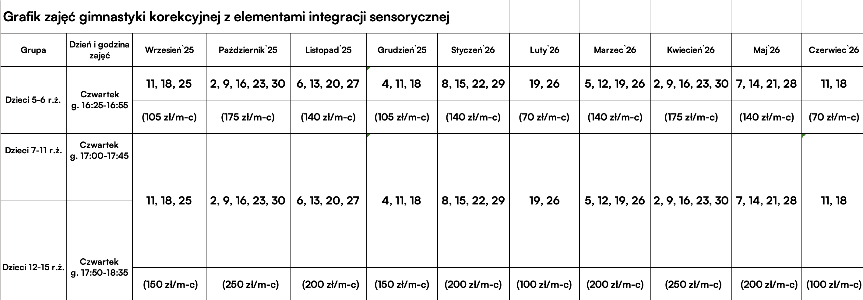 Grafik gimnastyki korekcyjnej